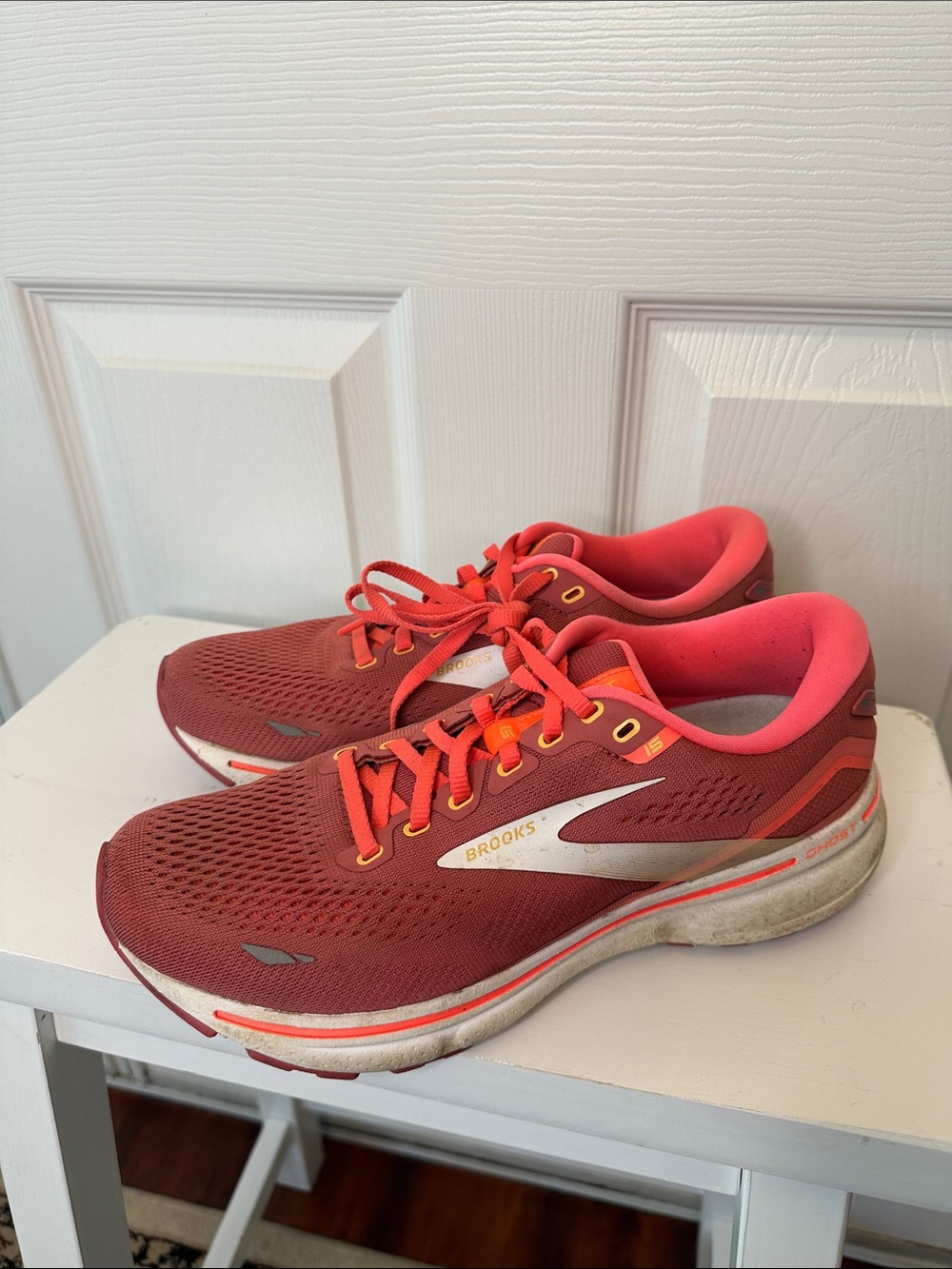 Brooks Women's Ghost 15 Running Shoes - Coral Red with Pink Accents